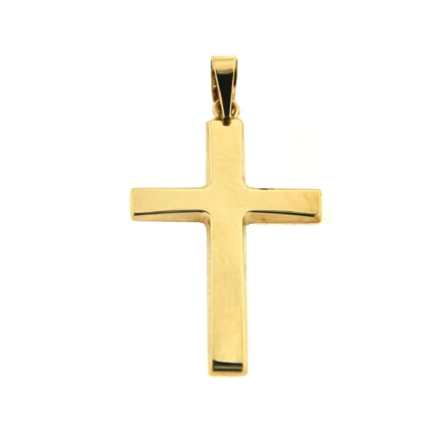 18K Solid Yellow Gold Polished Hollow Cross 1.00 inch.