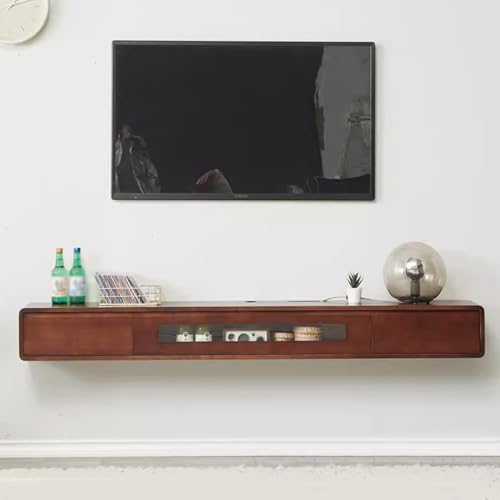 Solid Wood Wall-mounted TV Cabinet Brown Floating TV Unit Storage TV Bench for Living Room Media Console(120CM/47.2IN)