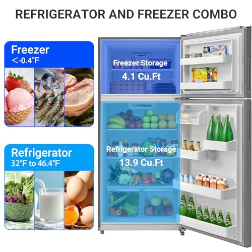 Techomey Top Freezer Refrigerator, Garage Ready, Stainless Steel