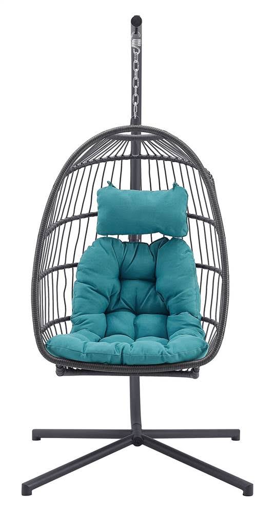 Walker Edison Swing Egg Chair with Stand - Grey/Teal