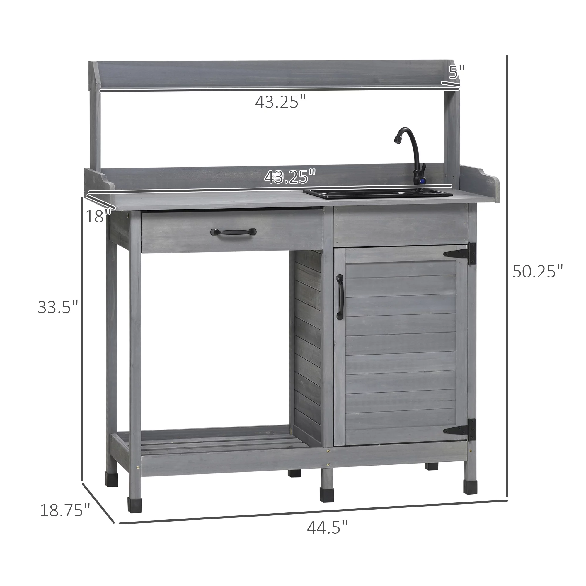 Outsunny Potting Bench Prep Table with Faucet, Sink, and Storage Cabinet