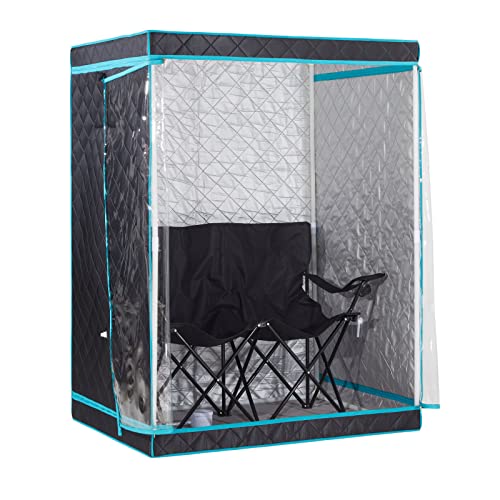 Full Size 2 Person Sauna Tent, Portable Steam Sauna Tent for Home, 1 or 2 Person Foldable Lightweight, Full Body Sauna Tent for Relaxation, Steamer Not Included, 2 Person Foldable Chair(Grey)