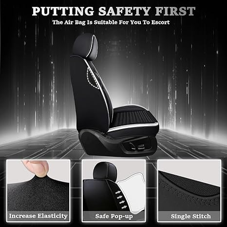 Seat Covers Fit for Toyota Corolla 2000-2024,5 Seats Custom Fit Leather Cover Protector Cushion,Automotive Vehicle Auto Interior Covers(Black White,Premium Full Set with Pillow)
