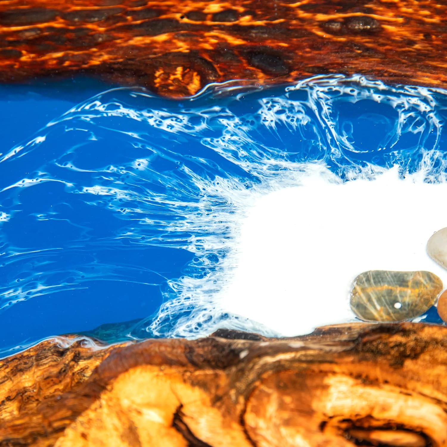 Hand Made Epoxy Resin Room Table for Home Office Living, Craft River Natural Edge Wood end Table, Blue Resin Dining Table for 2, 4, 6 Wood River Dining Table Top Large Tabletop