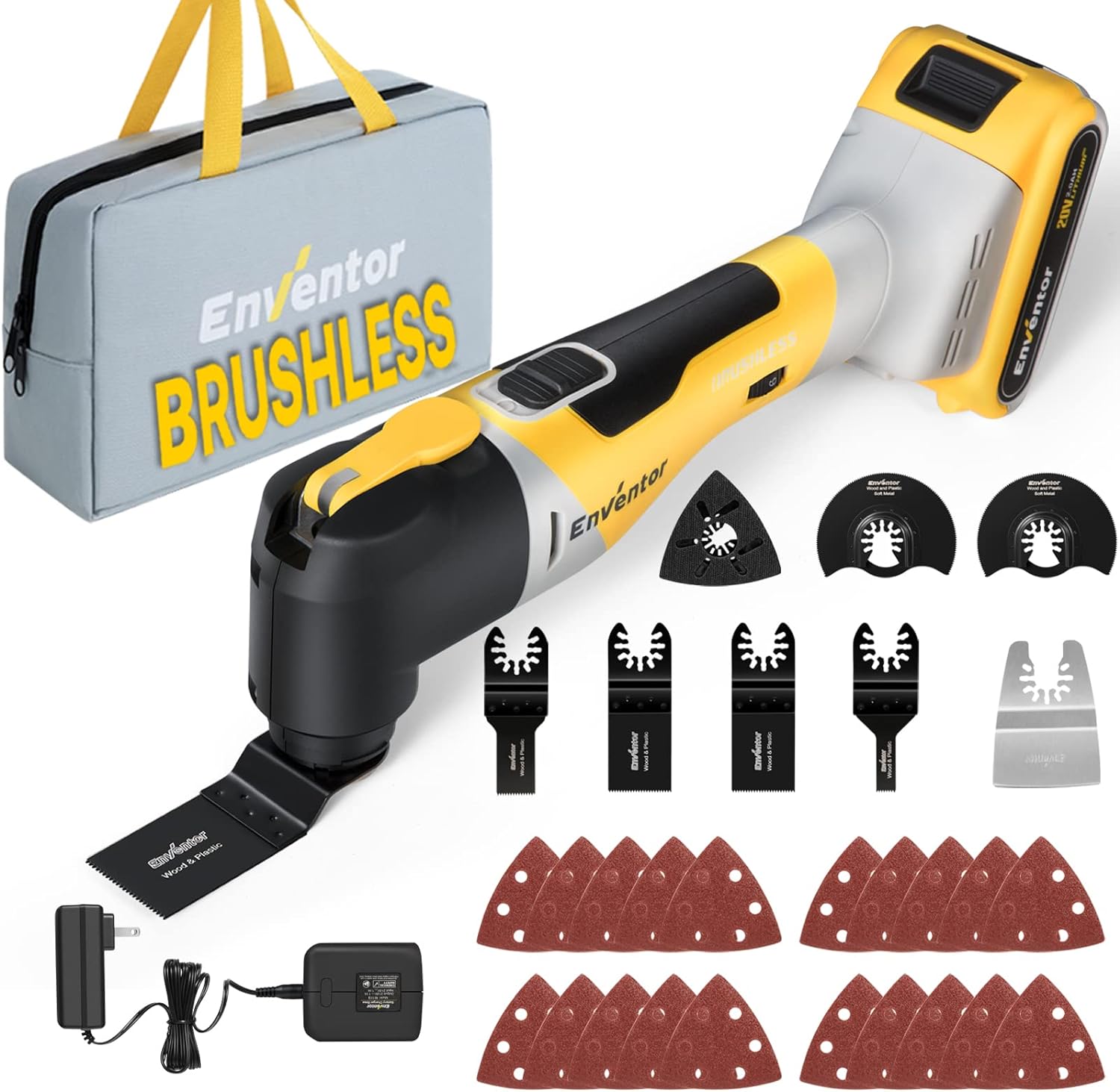 Oscillating Tool, ENVENTOR 2.5-Amp Oscillating Multitool With 6 Variable Speeds & 3&deg; Oscillating Angle and 28pcs Oscillating Saw Accessories and Carrying Bag