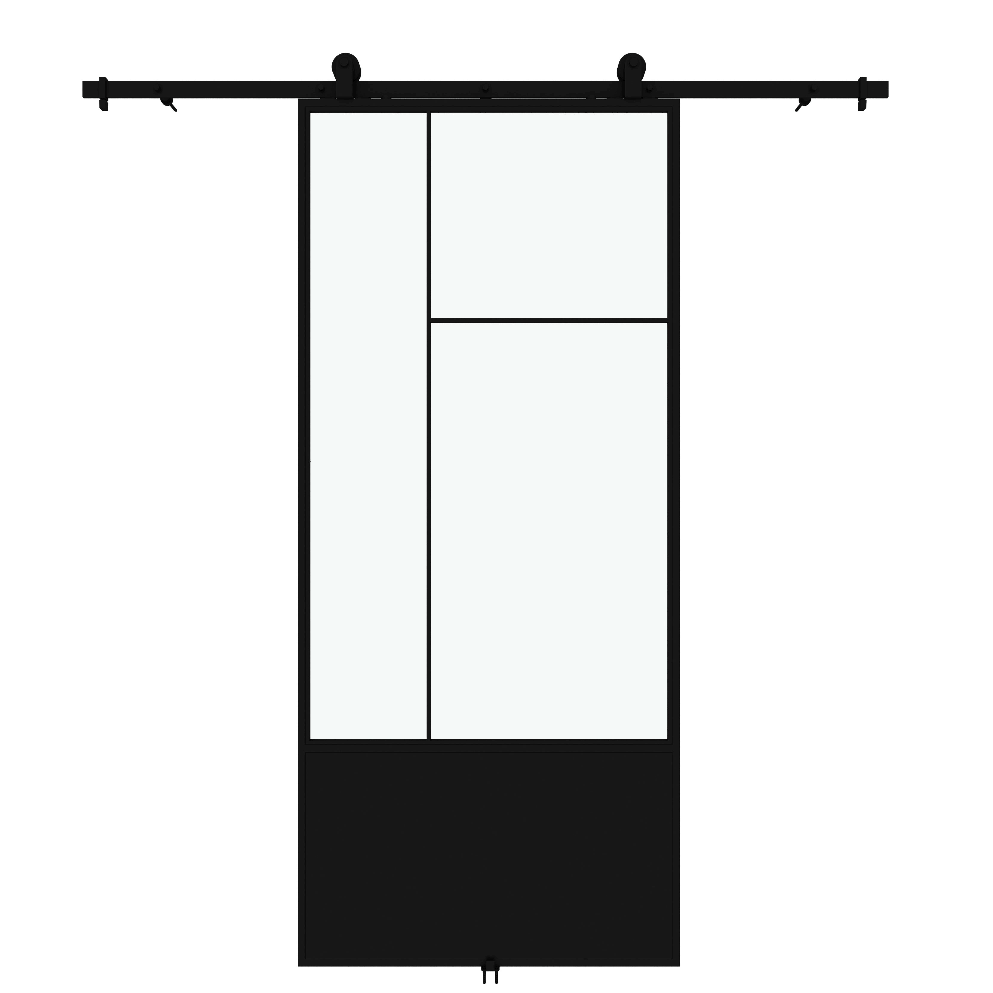 Colonial Elegance Cicero 37 in. x 84 in. 3/4 Lite Clear Glass Black Metal Finish Sliding Barn Door with Hardware Kit