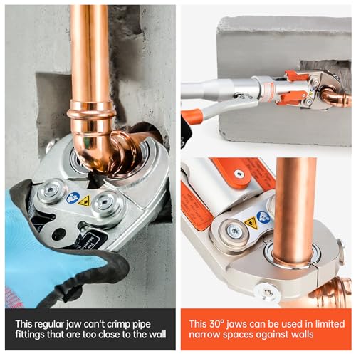 IBOSAD Copper Tube Fittings Hydraulic Pipe Crimping Tool with 1/2 inch,3/4 inch and 1 inch Jaw Copper Pipe Propress Crimpers Pressing Pliers,Suit for Narrow Space and Tee Fitting