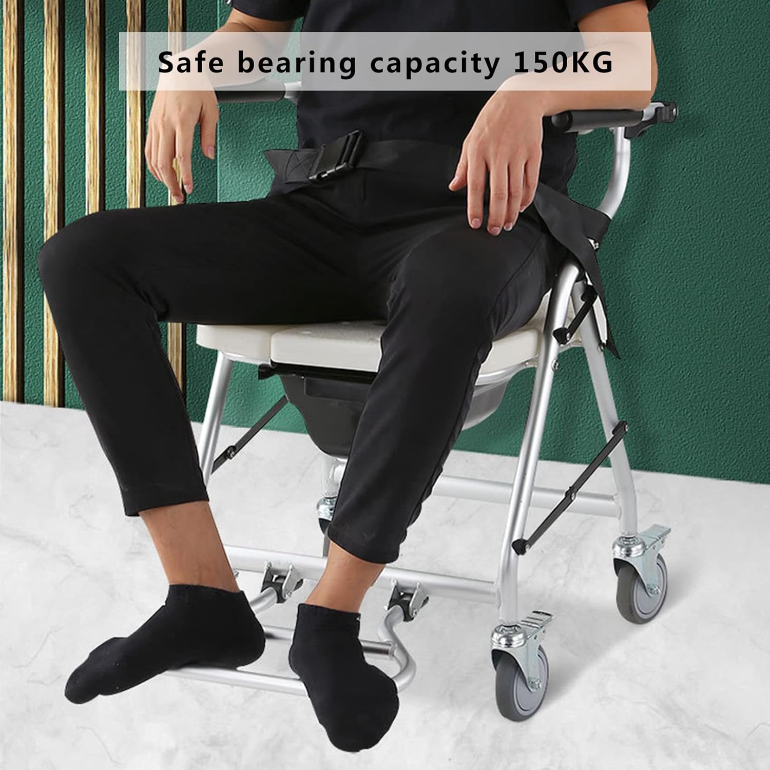 Shower Chair with Wheels and Footrest, Commode Wheelchair, Shower Wheelchairs for The Disabled, Commode Chair for The Elderly, Commode Toilet Chair with Wheels