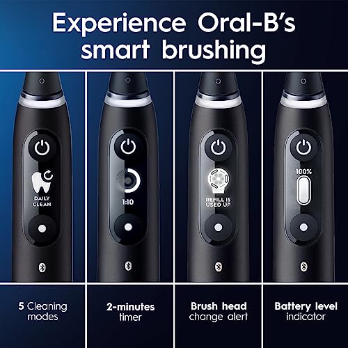 Oral-B iO Series 7 Rechargeable Electric Toothbrush with Visible Pressure Sensor to Protect Gums, 2 Minute Timer, 5 Cleaning Settings, 2 Replacement Toothbrush Heads, and Travel Case, Black