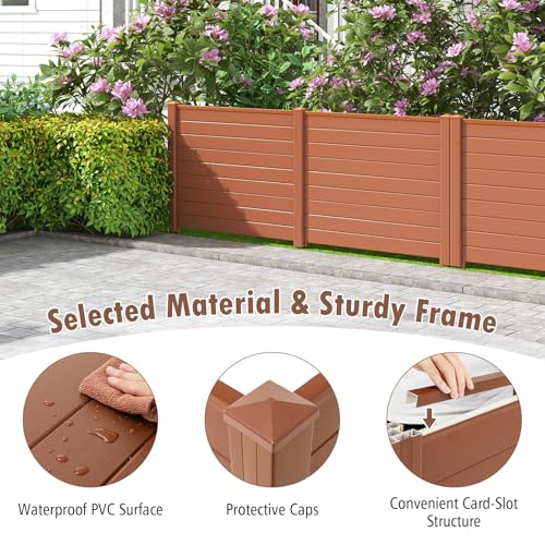 Happygrill Air Conditioner Fence, 2-Panel Trash Can Enclosure w/Stakes, 48”L x 37.5”H Pool Equipment Fence Screen, Freestanding Outdoor Privacy Fence Panel Kit for Lawn, Garden & Patio, Brown