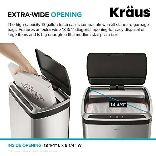 Kraus GarbagePro Rectangular 13 Gallon Hands-Free Motion Sensor Trash Can Battery Operated
