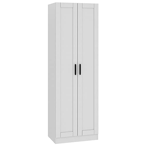 Panana Wooden Tall Storage Cabinet, Collection Food Pantry Cabinet Narrow Cabinet Free Standing with 2 Doors and Shelves (White-s, 45P)