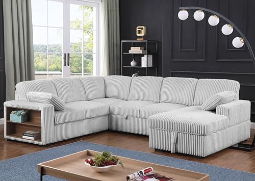 Oversized U-Shaped Sectional Sofa Couch Plush Corduroy Upholstered Modular Deep Seat Sofa&Couch Sectional W/Right Facing Chaise Lounge and 7 Toss Pillows for Home Apartment Living Room Furniture Sets