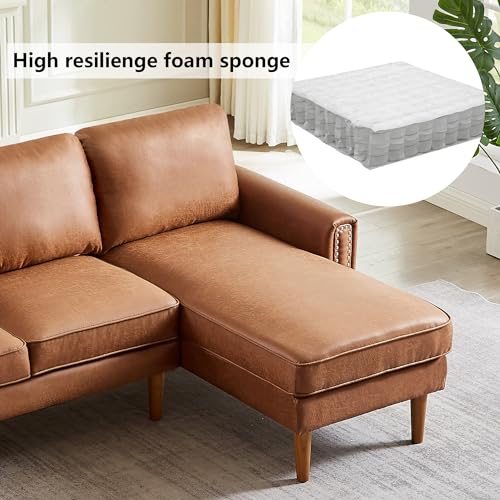 Setawix Convertible Sectional Sofa with Reversible Chaise L-Shaped Couch 3 Seat Suede Fabric Sofa with Recliner Modular Sofa Bed with Strong Wooden Leg for Living Room,Apartment,Small Spaces (Brown)