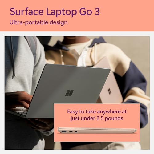 Microsoft Surface Laptop Go 3 (2023) - 12.4" Touchscreen, Thin & Lightweight, Intel Core i5, 8GB RAM, 256GB SSD SSD, with Windows 11, Ice Blue Color Copilot