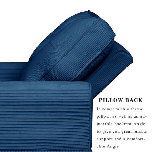 63" Sleeper Chaise Lounge Indoor，2 in1 Modern Corduroy Fabric Upholstered Recliner Sofa Bed with Adjustable backrest & Storage Space for Bedroom, Living Room，Office (Blue Corduroy)
