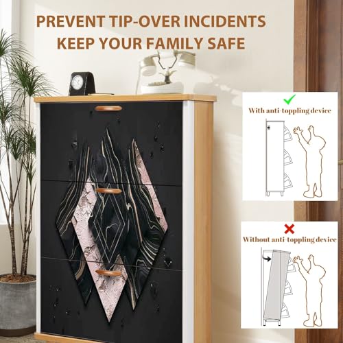 Shoe Cabinet with 3 Flip Drawers Pastel colors Luxury art Eastern style Golden swirl artistic Wooden Shoe Storage Cabinet Boho Freestanding Hidden Shoe Rack Slim Shoe Organizer for Entryway