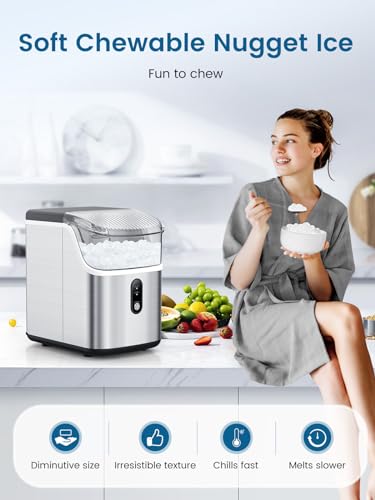 COWSAR Nugget Ice Makers Countertop, Soft Chewable Crushed Ice Maker Machine, Portable Pebble Ice Maker Countertop, 34Lbs/Day, Self-Cleaning, One-Button Operation Ice Machine