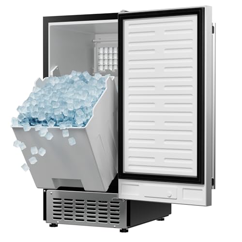 Coolski 80Lbs/ Day Commercial Under Counter Ice Maker Machine, Stainless Steel Built-in Freestanding Ice Maker with 30LBS Ice Storage, Perfect for Commercial & Home Use, Gravity Drainage