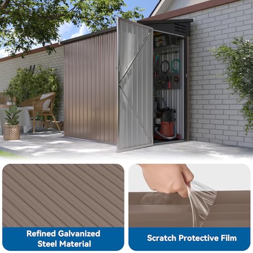 8'x4' Shed Galvanized Steel Storage Sheds with Triple Doors Weatherproof Outdoor Utility Sheds, Dual Lock Lean to Shed with Sloped Roof for Mower, Bike, Generator, Garden Tools (Black)