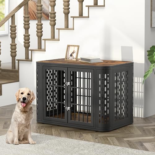 Rounded Corner Dog Crate Furniture, 42 inch Heavy Duty Kennel for Medium and Large Dogs, Decorative Pet Cage End Table Indoor
