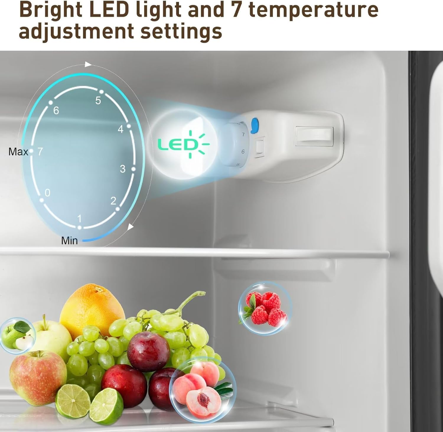 Compact Refrigerator, 3.5 Cu.Ft Small Fridge with Double Door, Apartment Size Refrigerator with 7 Level Adjustable Thermostat Control Perfect for Kitchen Dorm Apartment Office Wood