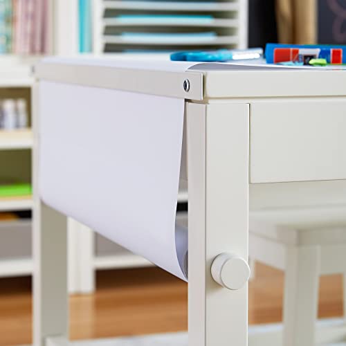 Martha Stewart Crafting Kids' Art Table and Paper Roll - Creamy White, 3+ Children's Drawing and Painting Desk, Wooden Activity Table with Storage Drawers for Arts and Crafts