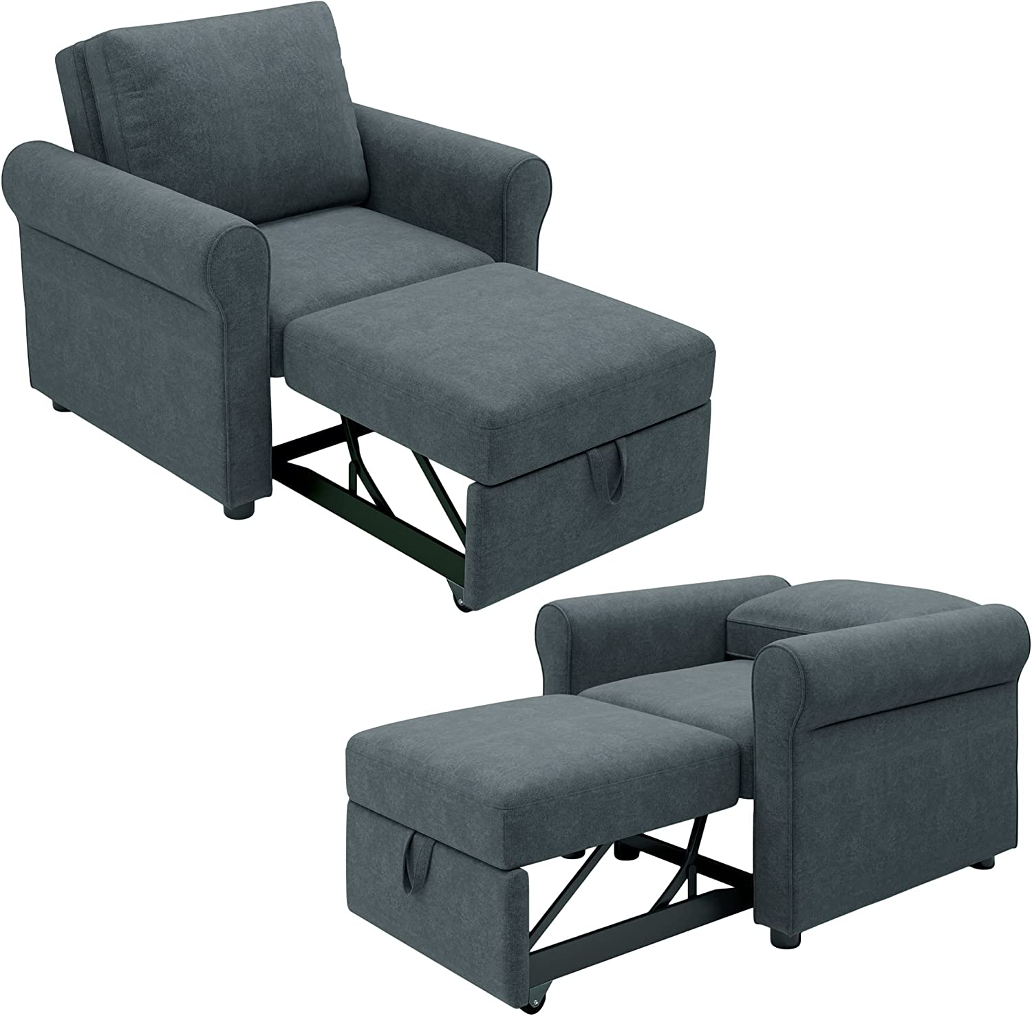 Sofa Bed Chair, Convertible Sleeper Chair Bed, Adjust Backrest Into A Sofa, Single Bed, Modern Chair Bed For Living Room Bedroom, Dark Blue