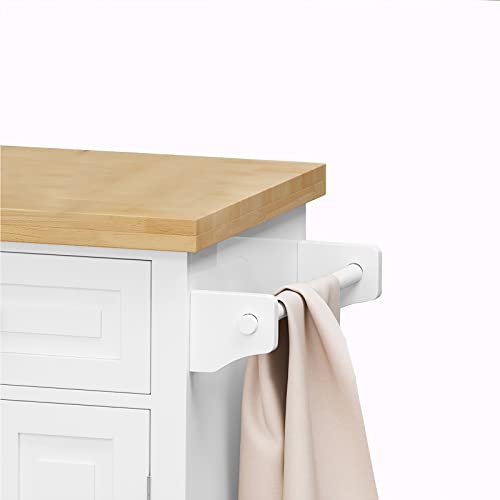 Kitchen Island Cart on Wheels with Wood Top and Drop Leaf Breakfast Bar, Rolling Kitchen Trolley with 2-Door Storage Cabinet, 3 Drawers, Towel and Spice Rack 43.31"x16.93"x36.02", White
