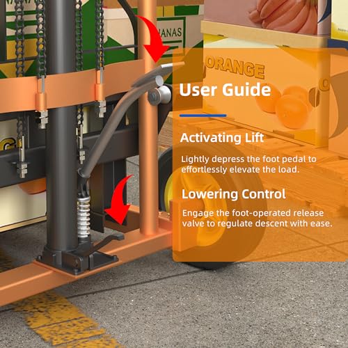 Hydraulic Material Lift Pallet Truck 450 lbs Manual Winch Stacker 36" Max Lift Dolly, Pallet Lift Table, 18.5" Fork Length, 9" Polyurethane Wheels
