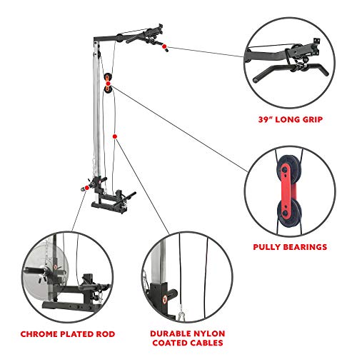 Sunny Health & Fitness Power Zone Half Rack Heavy Duty Performance Power Cage with J-Hooks, Adjustable Pull Up Bar Optional Bench with Dumbbell Rack, Premium Incline Bench, LAT Pull Down Attachment