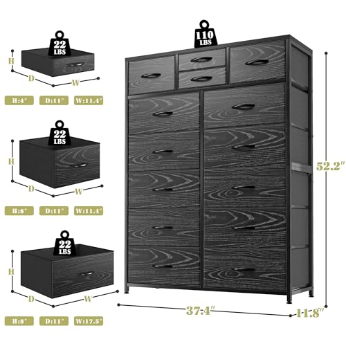 EnHomee Pink Dresser, Tall Dresser with 14 Drawers, Large Bedroom Dressers & Chests of Drawers with Sturdy Metal Frame and Wooden Top, Fabric Dresser for Bedroom, Closet, Living Room, Hallway, Pink