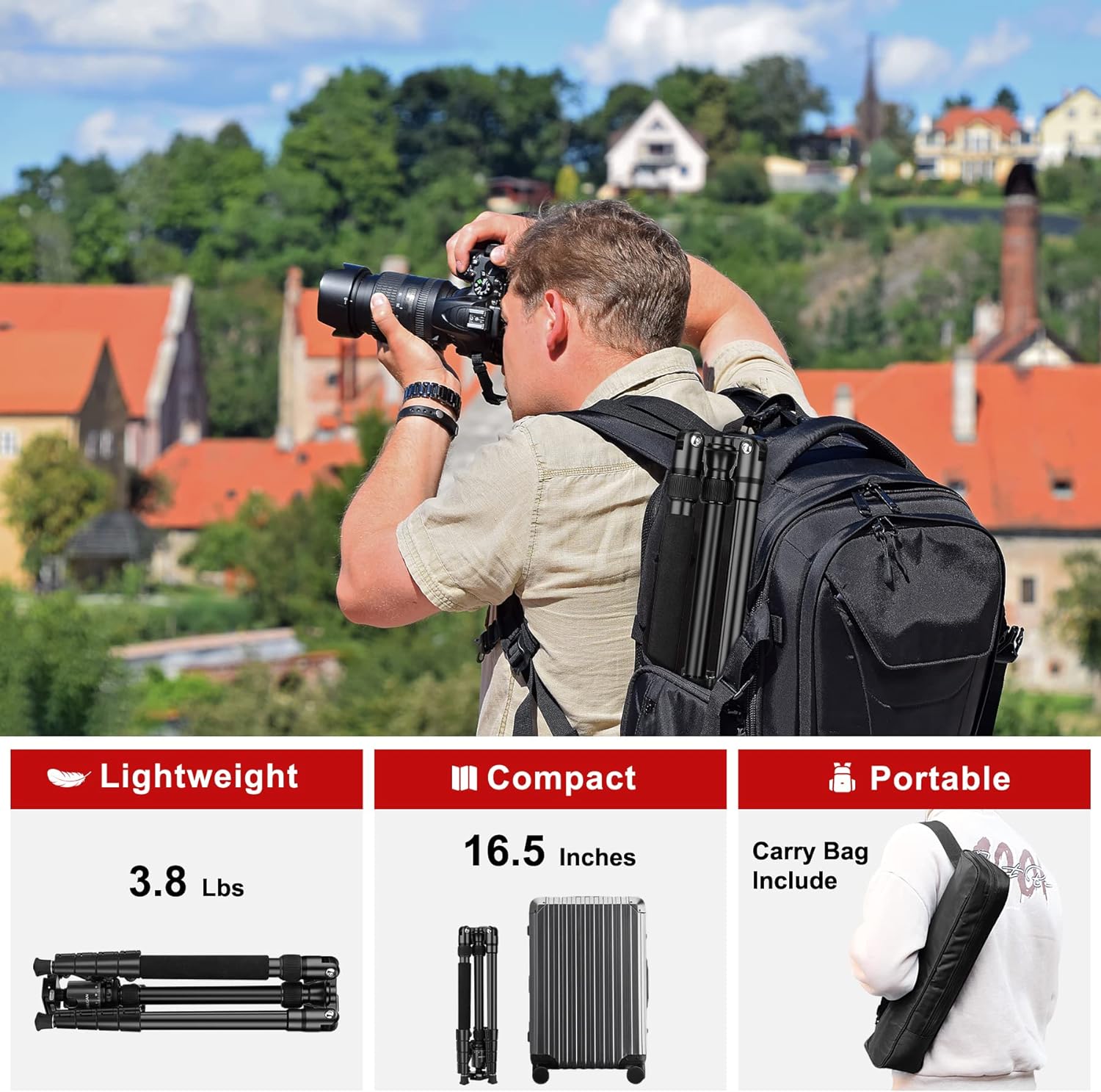 Tripod for Camera, 81" Camera Tripod Stand, 83 inches DSLR Tripods & Monopods, Heavy Duty Travel Tripod for Binoculars Laser Level Spotting Scope Telescope, Professional Complete Tripod Units Black