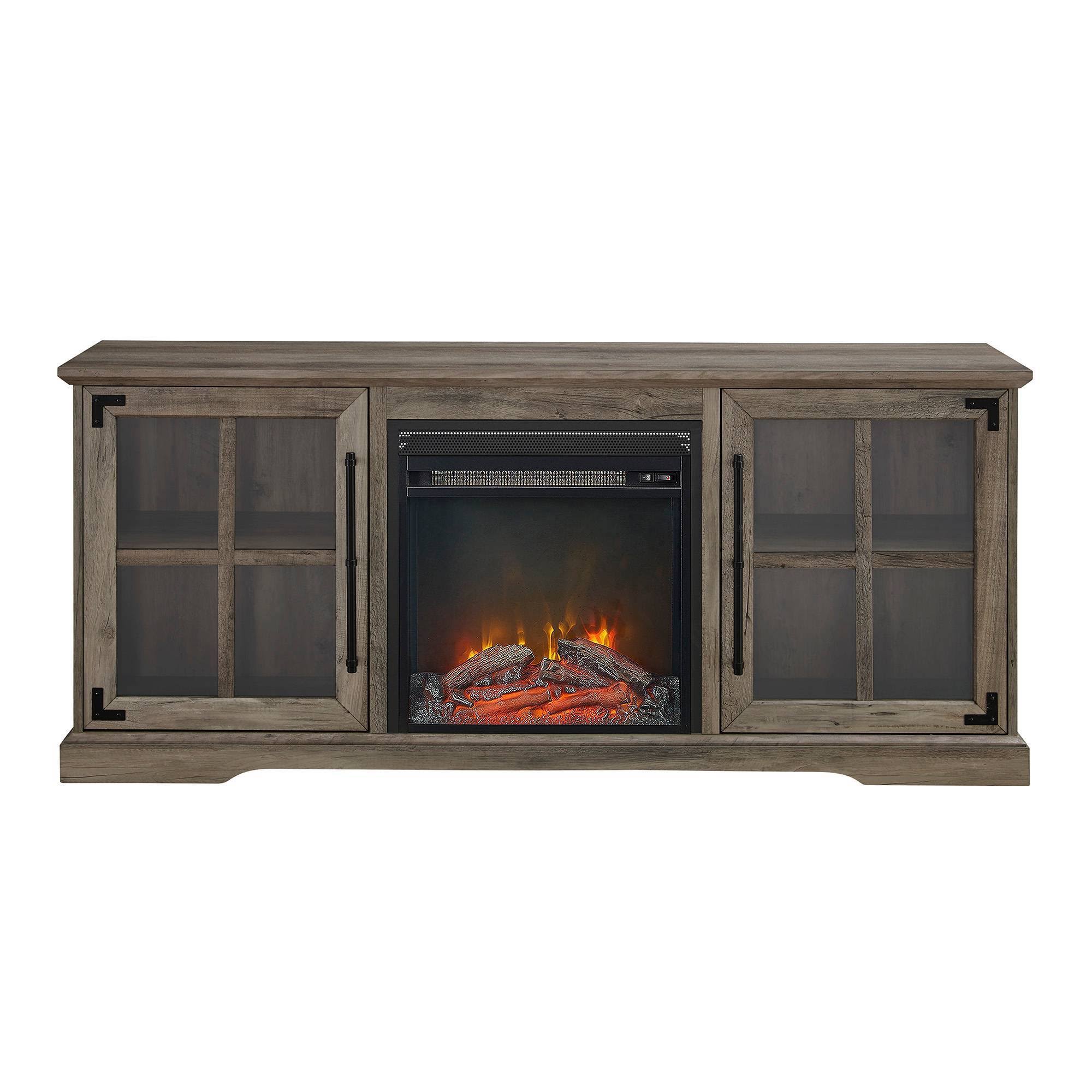 Avalene Rustic Farmhouse 2 Door Window Pane with Electric Fireplace TV Stand for TVs Up to 65x22 Gray Wash - Saracina Home