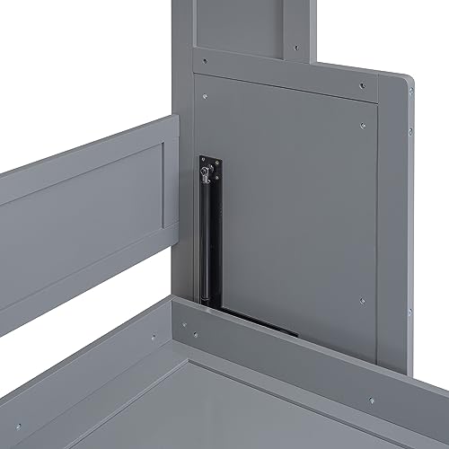Murphy Bed Queen Bed Frame with Storage Shelves and LED Lights Folding Wall Bed with Wood Slats Queen Size Murphy Bed Cabinet Bed, Space Saving, White