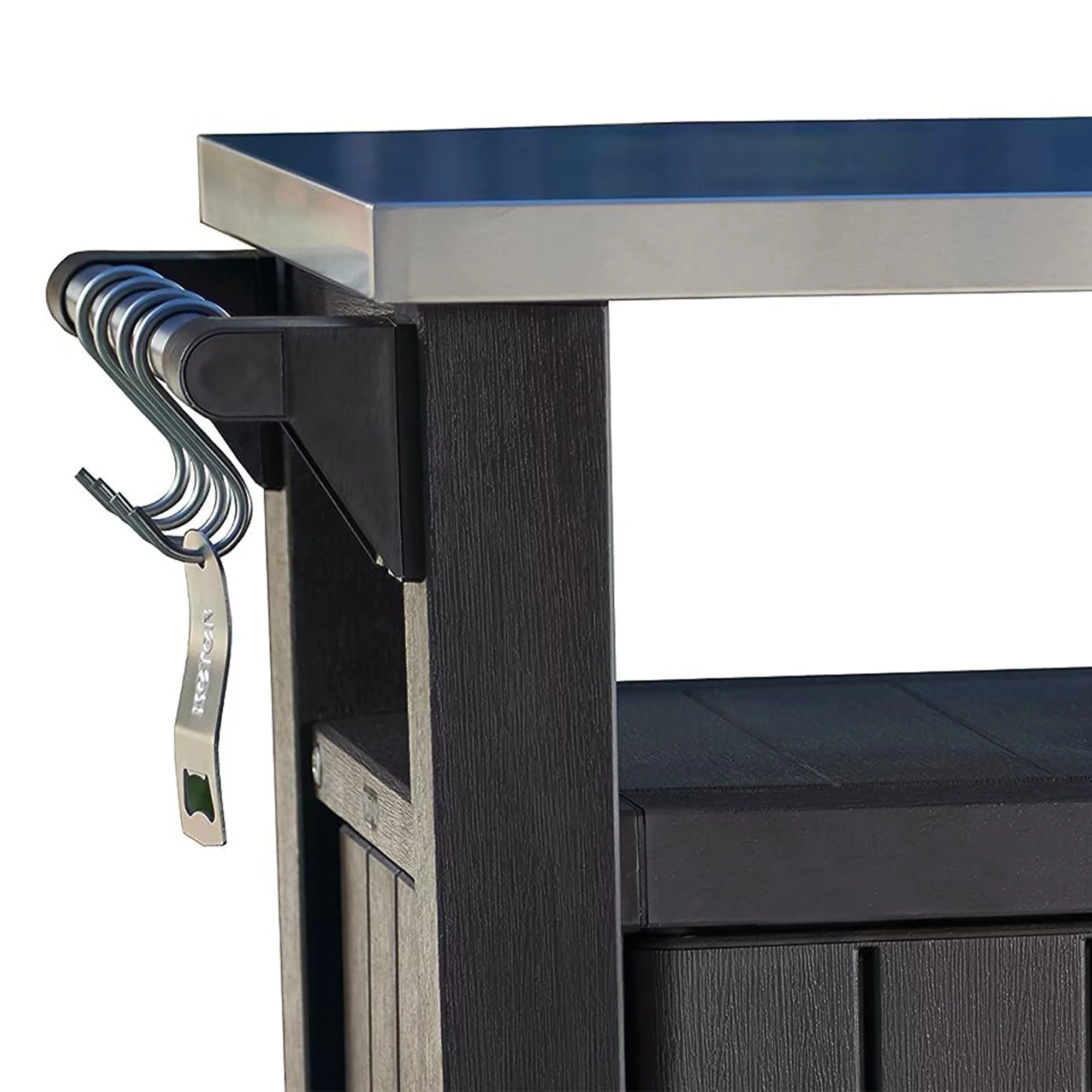 Keter Unity XL Outdoor Kitchen Bar Rolling Cart with Storage Cabinet, Brown