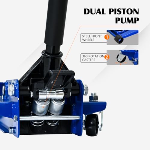 Heavy Duty 3 Ton Floor Jack, Steel Service Jack Quick Rise with Double Pump for Quick Lifting, Lifting Range 4"-21", Trolley Floor Jack Foot Model