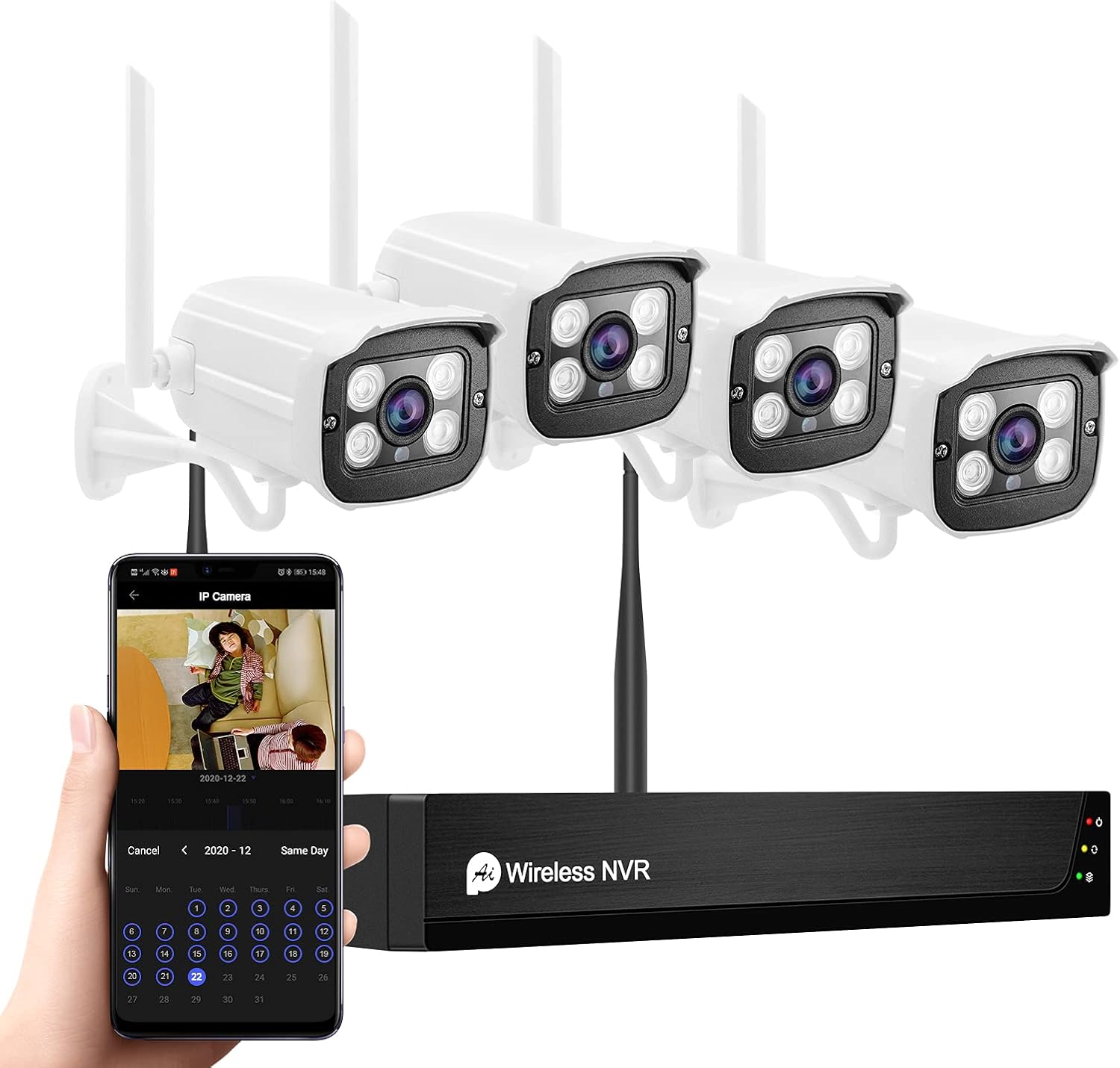 Wireless Security Camera System with 1TB Hard Drive,1080P 8CH NVR 4Pcs WiFi IP Surveillance Camera for Outdoor Indoor Home/Waterproof/Night Vision/Motion Alert/Remote Access