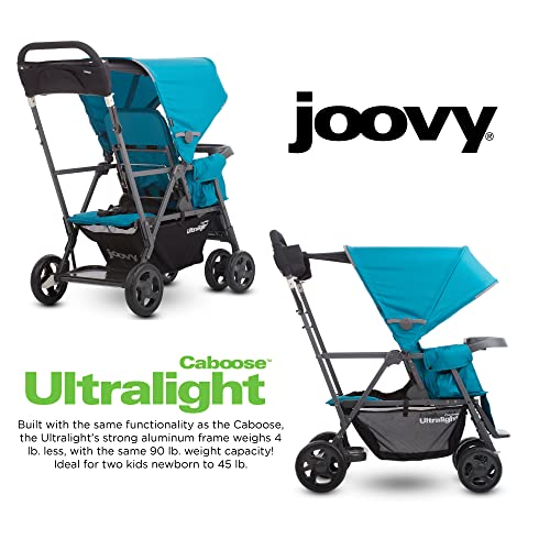 Joovy Caboose Ultralight Sit and Stand Double Stroller with Rear Bench and Standing Platform, 3-Way Reclining Seats, Optional Rear Seat, and Universal Car Seat Adapter (Black)