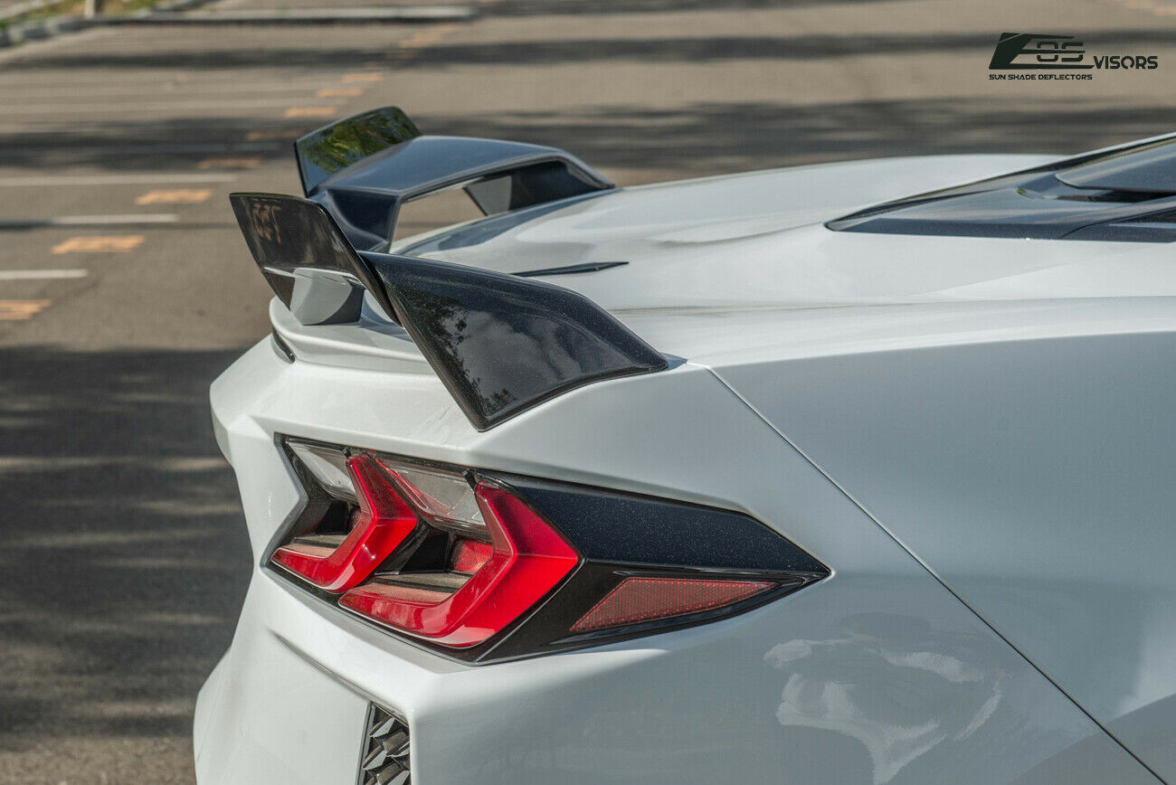 Replacement For 2020-Present Chevrolet Corvette C8 Models | Z51 Style Rear Trunk Lid Wing Spoiler Add-On Wickers Pair (ABS Plastic - Painted Carbon Flash Metallic)