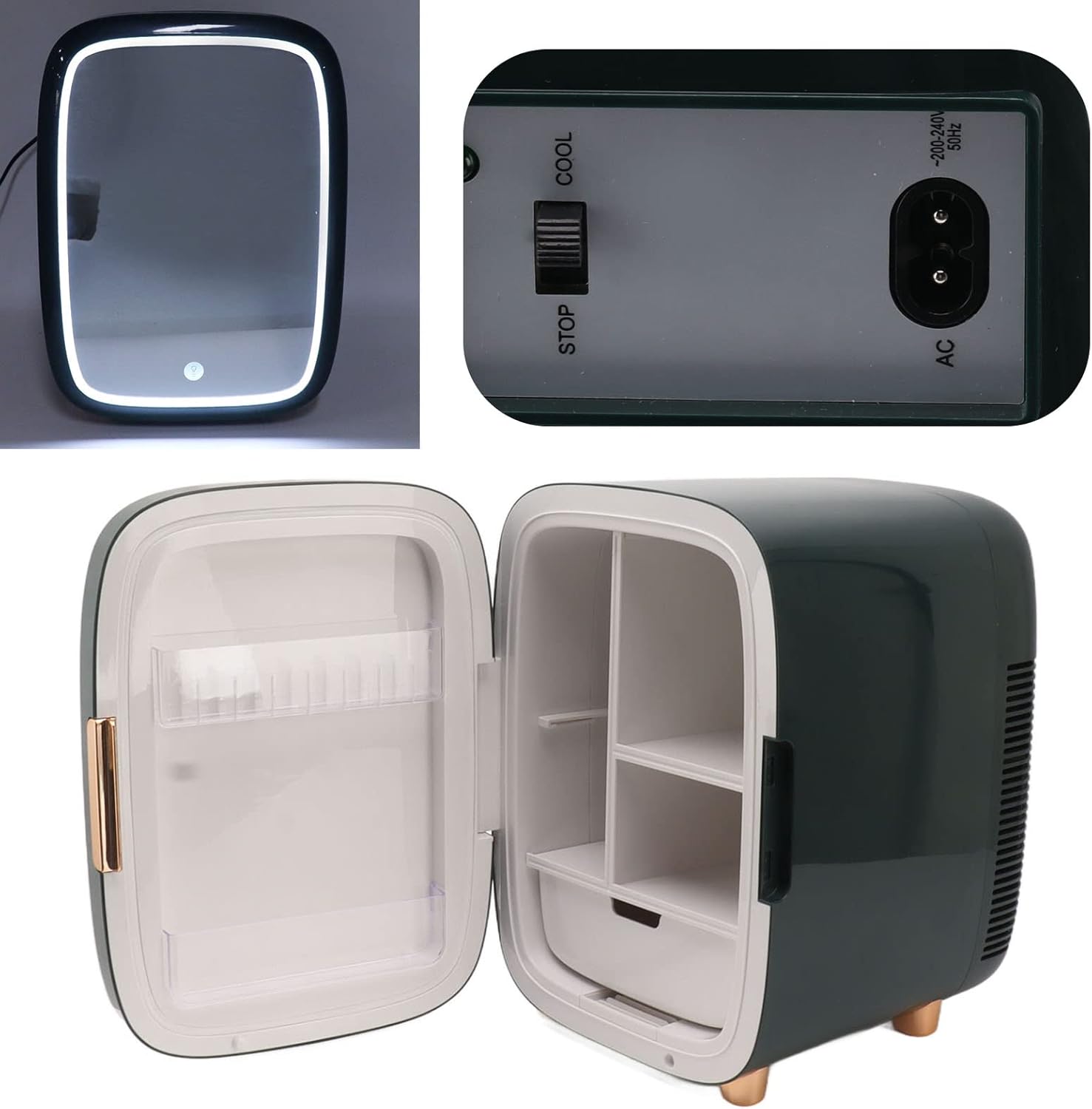 Mini Fridge, Cooler Warmer 100‑240V Energy Saving Removable Shelf 12L Portable Small Refrigerator Dimmable LED Light for Beverage for Bedroom