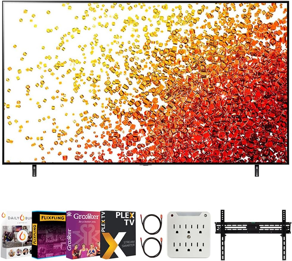 LG 65NANO90UPA 65 Inch HDR 4K UHD Smart NanoCell LED TV 2021 Bundle with Premiere Movies Streaming 2020 + 37-100 Inch TV Wall Mount + 6-Outlet Surge Adapter + 2X 6FT 4K HDMI 2.0 Cable