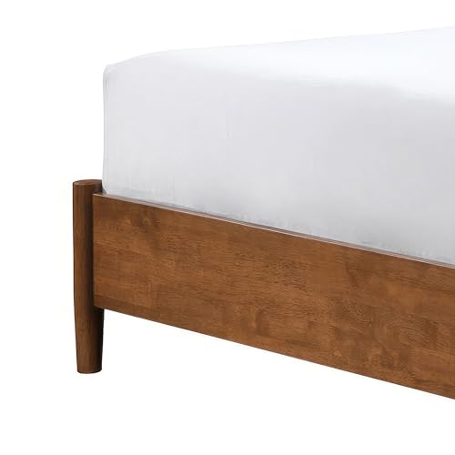 Furniture of America Wyatt Modern Solid Wood Queen Bed Frame with Headboard, Wooden Bedframe for Bedroom, Guest Room, No Box Spring Needed, Walnut, Boucle Platform
