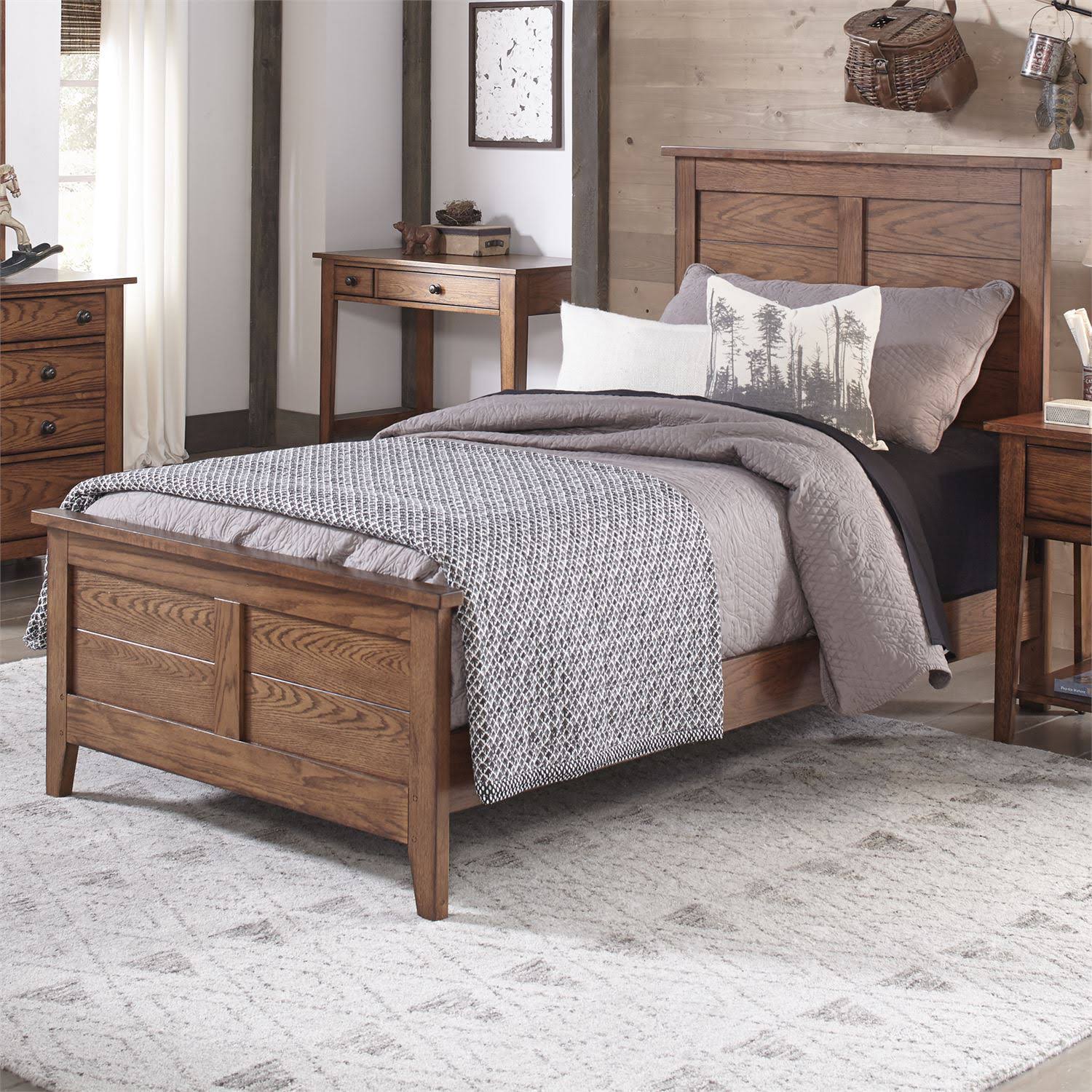 Liberty Furniture Grandpas Cabin Youth Panel Bed in Aged Oak, Twin