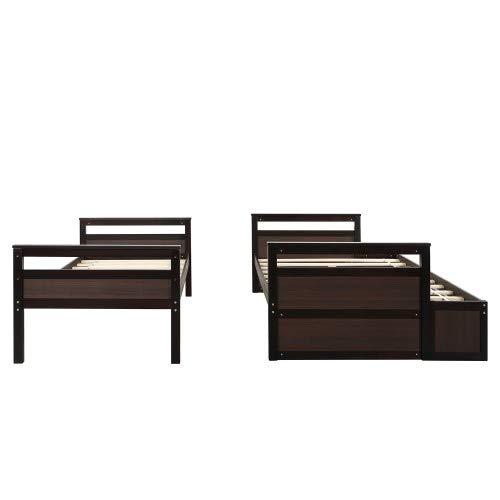 Twin Over Full Bunk Bed with Ladder, Solid Wood Bunk Beds Twin Over Full Size with Guardrail, Twin Over Full Bunk Bed Frame, Can Be Separated Into Twin/Full Size Bed, No Box Spring Needed (Gray)