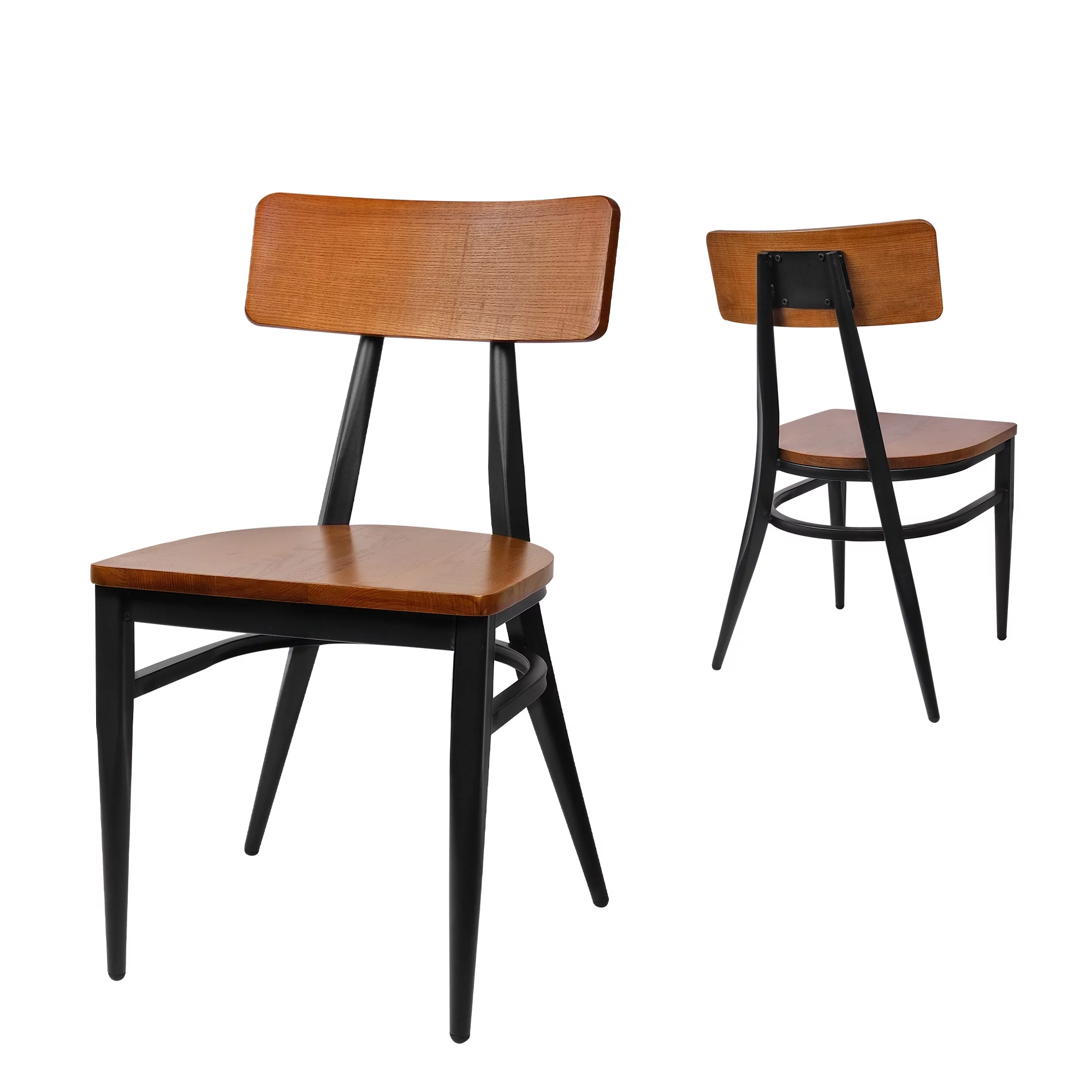 Mid Century Modern Dining Chairs Set of 2, Hollow Back & Solid Wood Seat, Simple Chair for Dining Room, Kitchen, Living Room, Bistro, Walnut Wooden