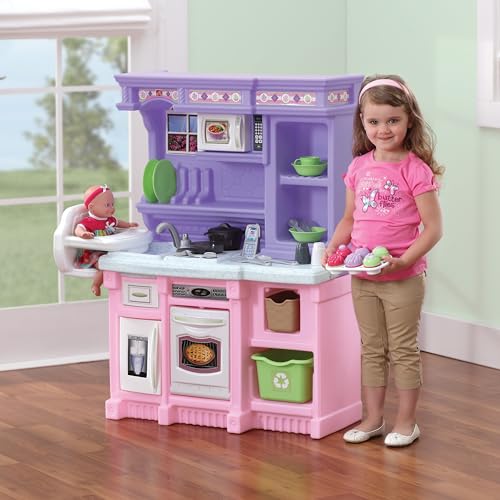 Step2 Little Baker's Kitchen, Kids Playhouse with Kitchenette, Interactive Playset with Sounds, for Toddlers 2+ Years Old, 30 Piece Toy Accessories, Pink/Purple