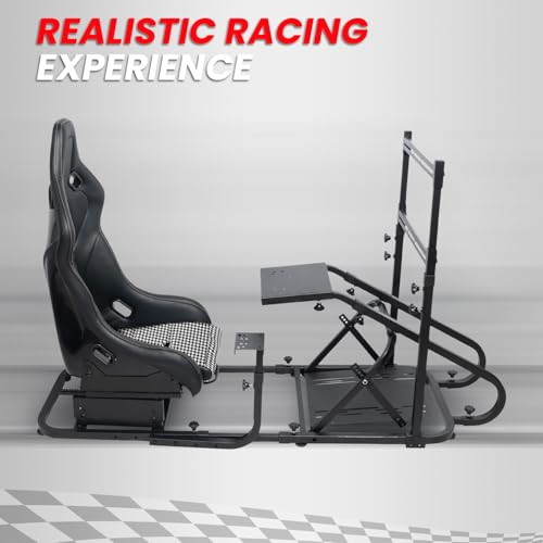 Racing Simulator Cockpit with Monitor Mount and Strong Fiberglass and PVC Leather Bucket Seat, Racing Wheel Stand Compatible with Fanatec, Thrustmaster, Logitech, Moza Racing Games on PS5, PS4, Xbox and PC