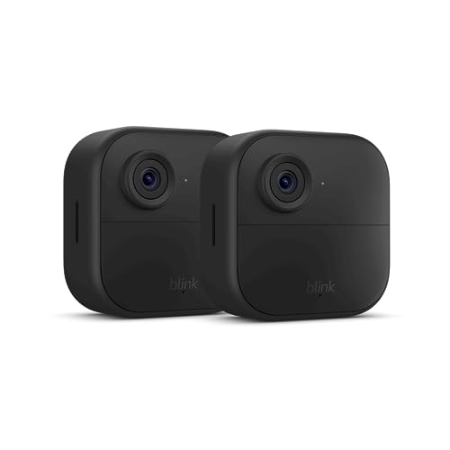Blink Outdoor 4 (newest model), Wire-free smart security camera, two-year battery life, two-way audio, HD live view, enhanced motion detection, Works with Alexa – 5 camera system
