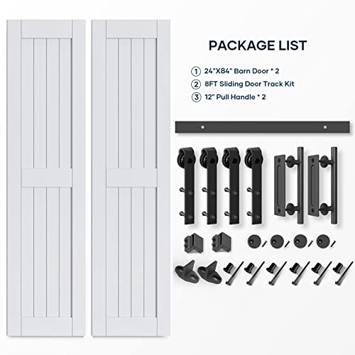 EaseLife 54 x 84 inch White Barn Door with 9FT Sliding Door Hardware Kit Included & Handle,Solid Wood Covered with Waterproof PVC Surface,DIY Assemblely,Easy Install,H-Frame,Fit 50-52in Wide Opening